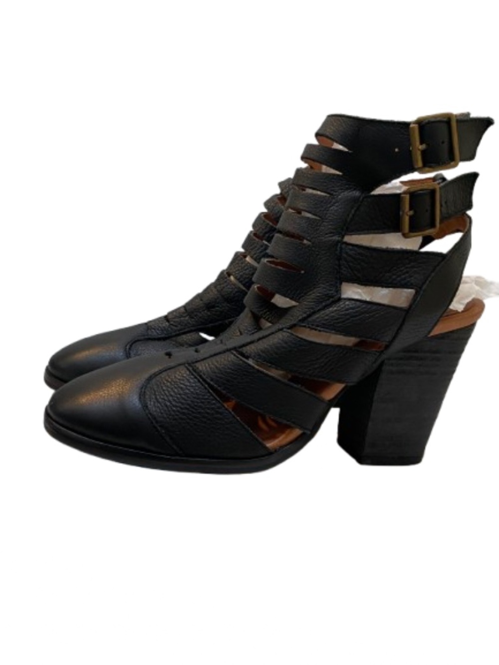 Free People Hayes Caged Leather Heeled Booties - Black - NWOB
